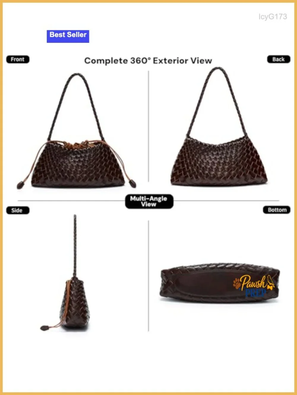 Vegan Leather Woven Hobo Shoulder Bag with Braided Strap Drawstring Pouch